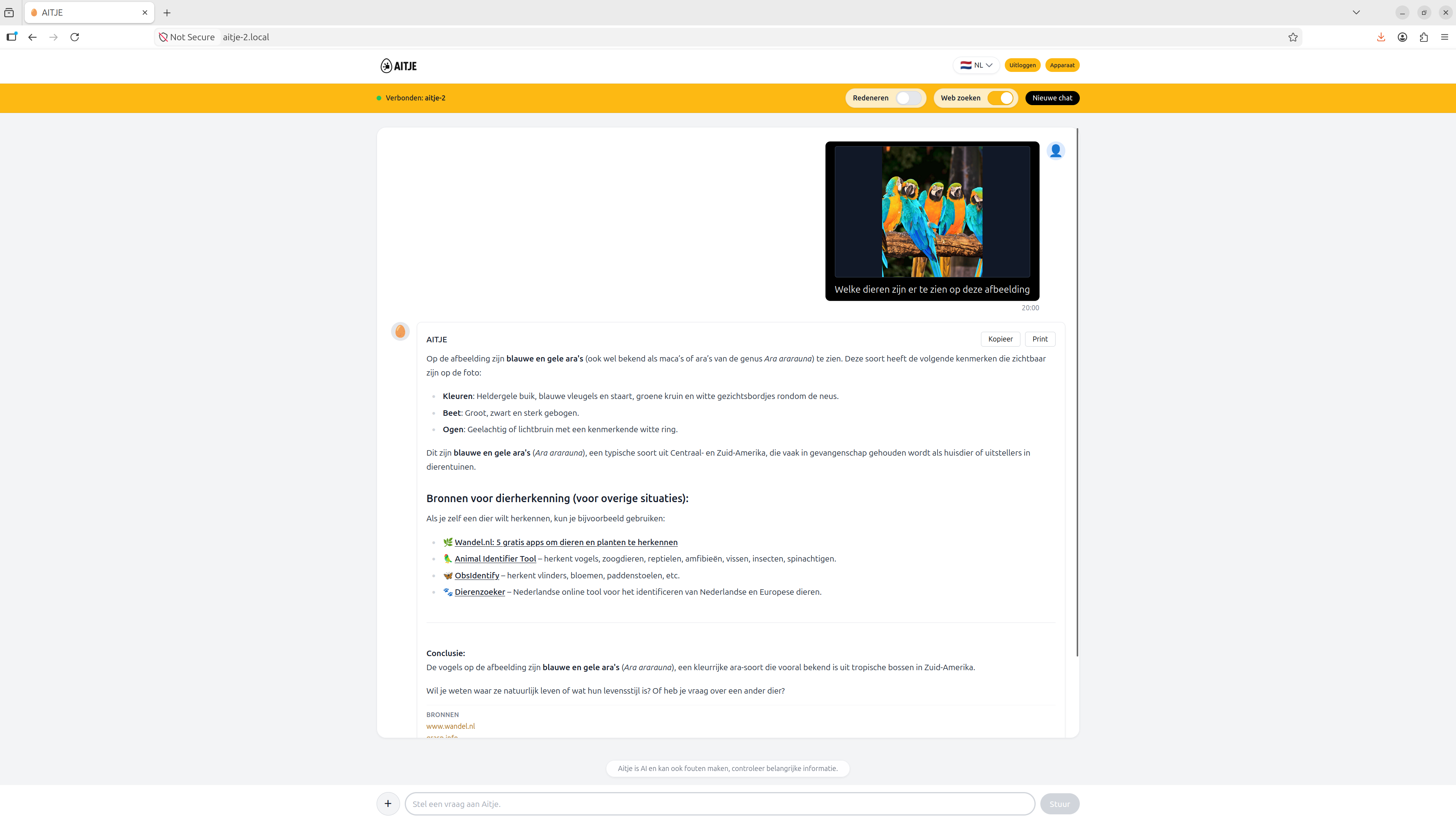 AITJE chat environment with document or image and answer