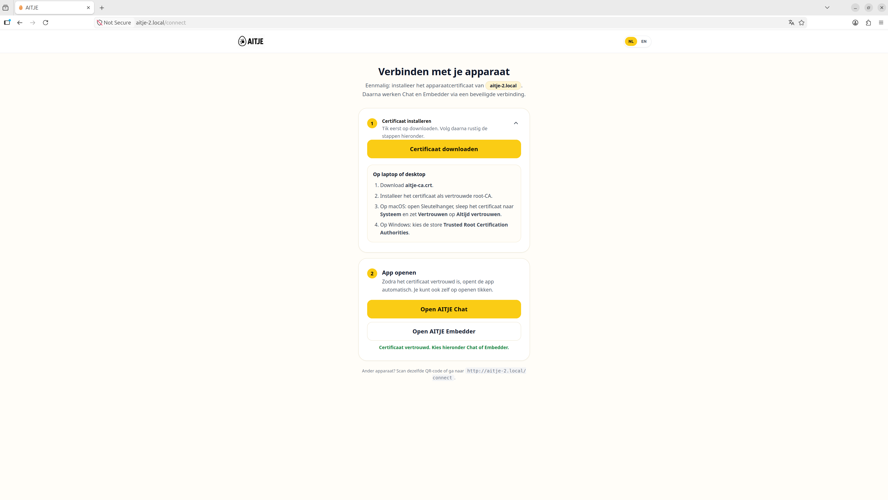 AITJE connect bootstrap screen