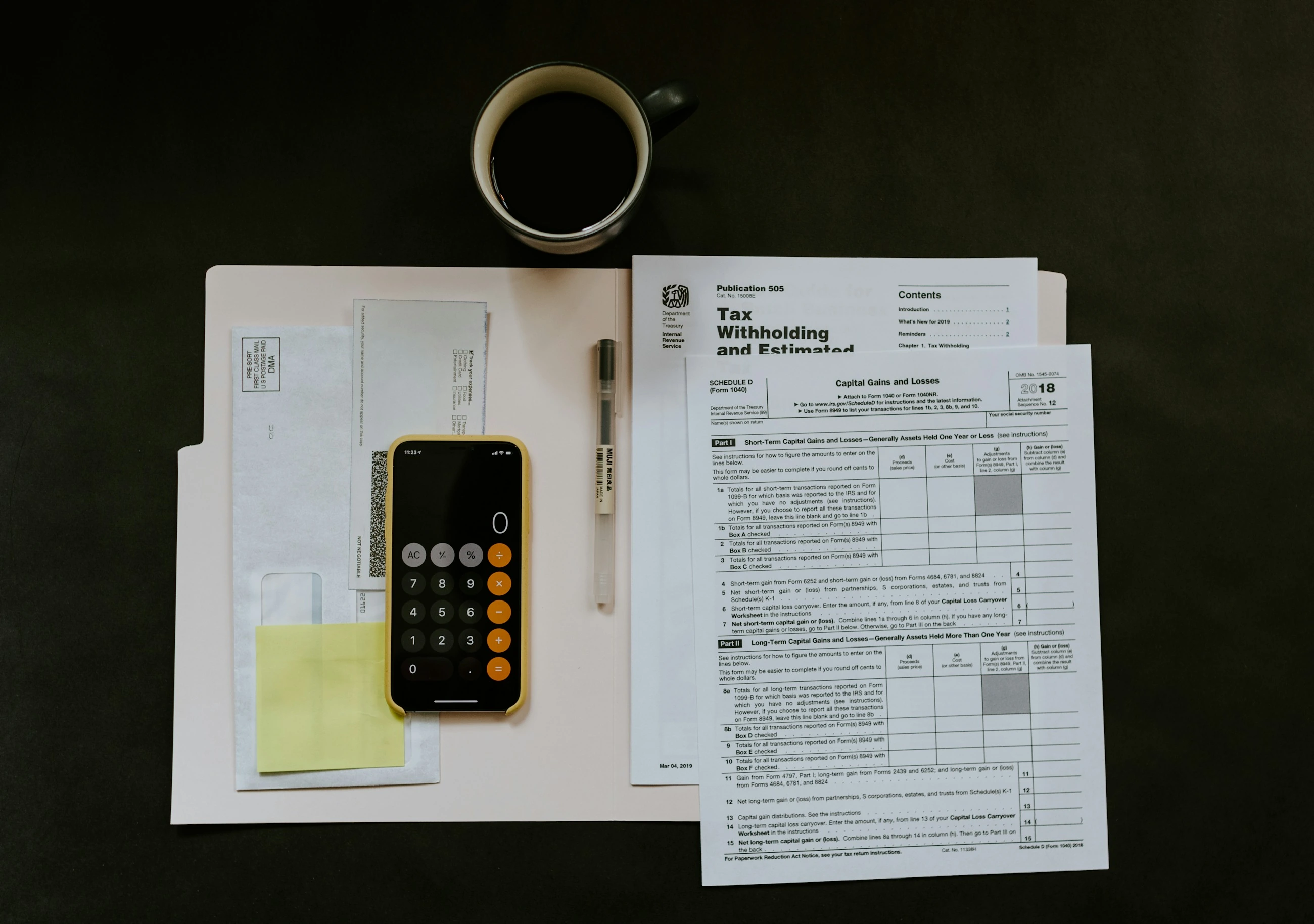 Financial data and administration on a desk.