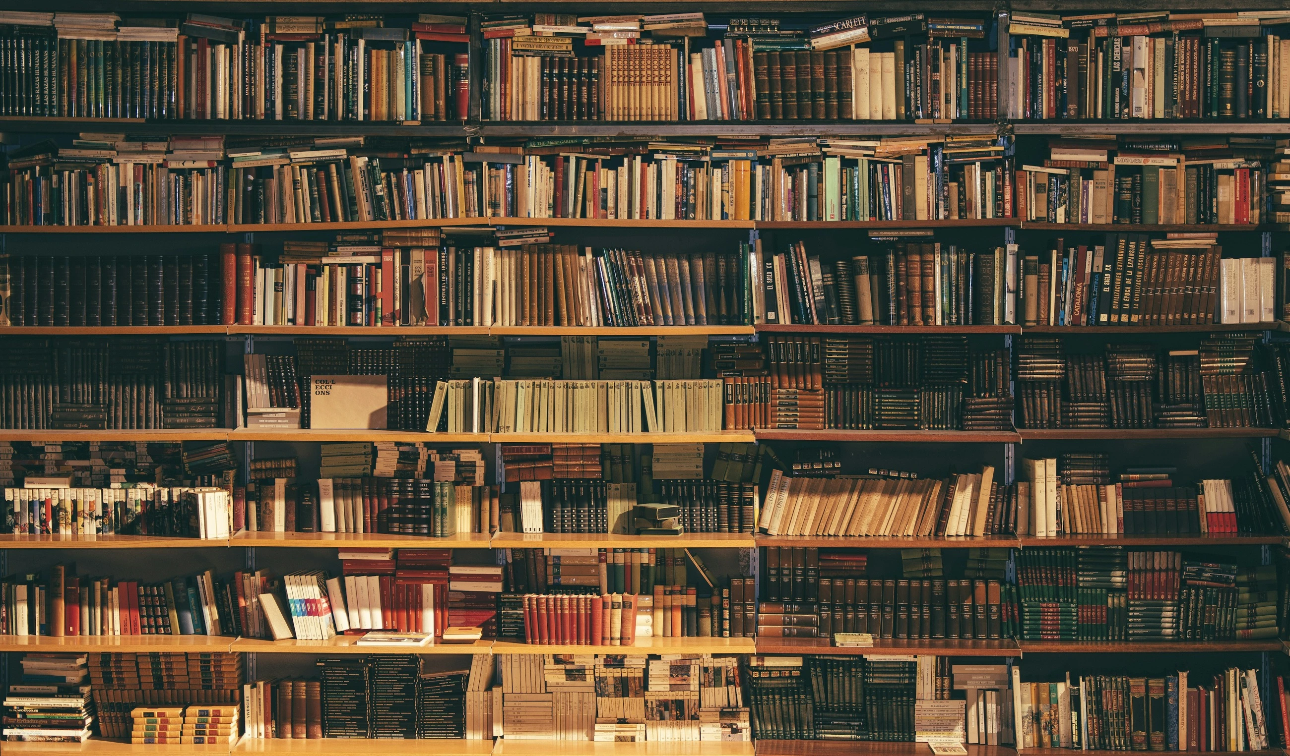 Bookshelves in a library.
