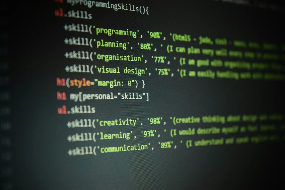 Source code with structured software functions displayed on a screen.
