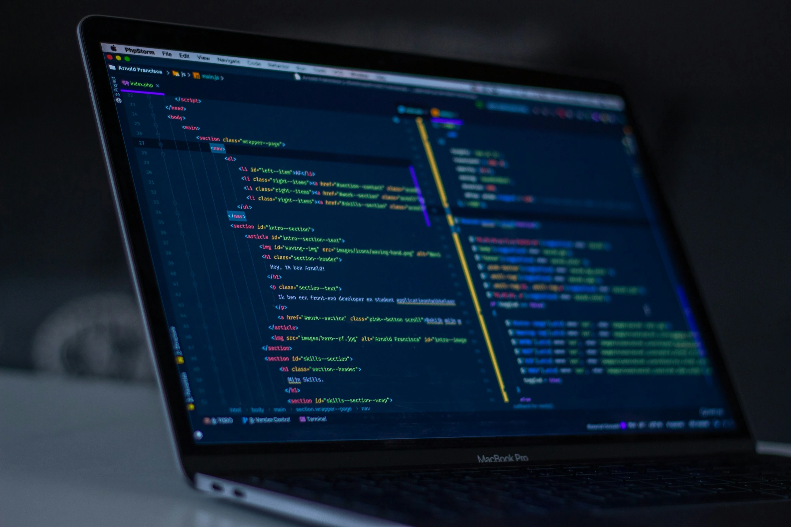 Source code with syntax highlighting on a computer screen.