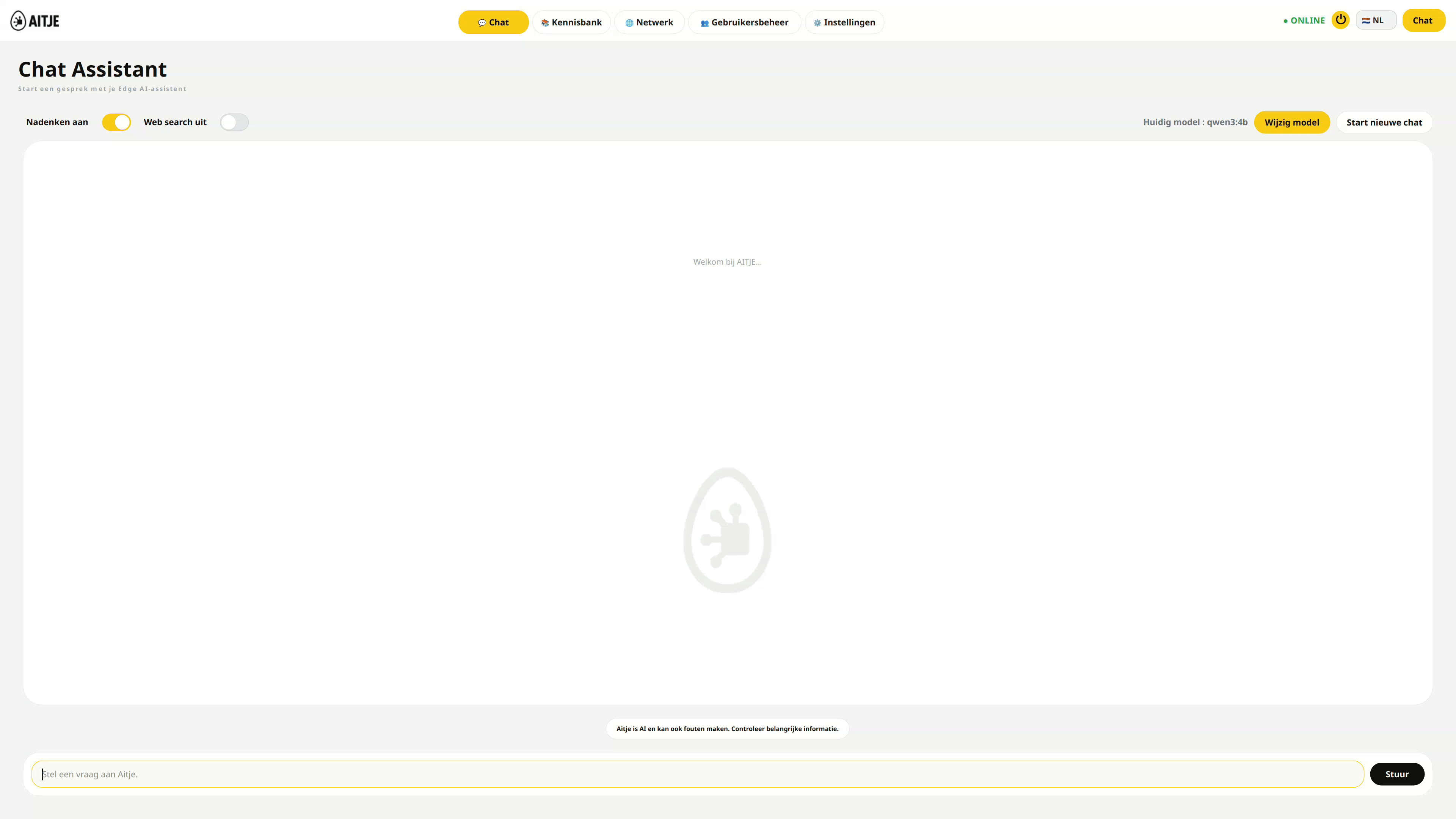 AITJE chat environment with reasoning mode enabled